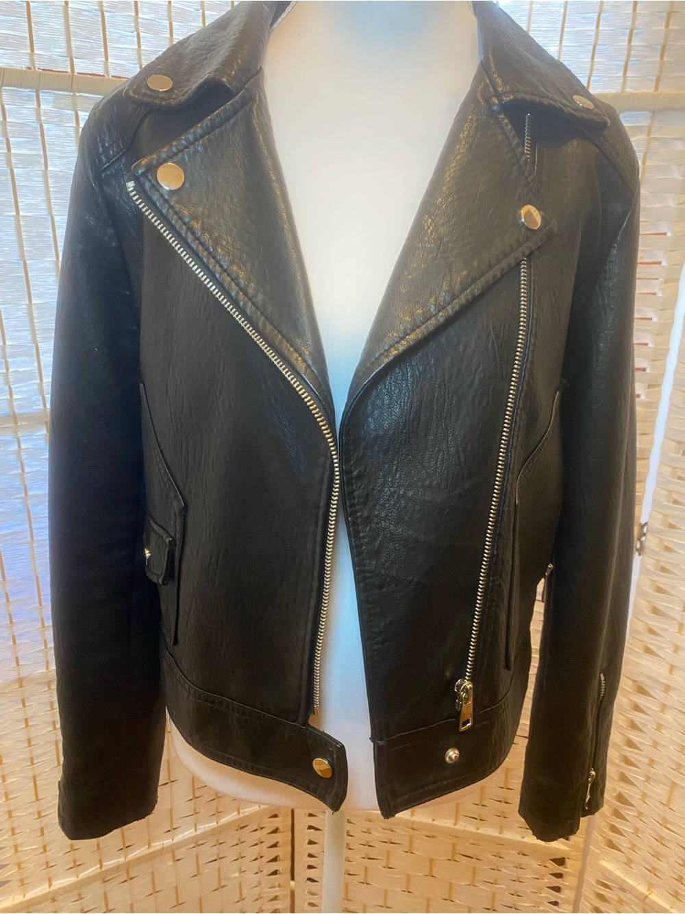George Black Faux Leather Bomber Jacket with Silver Hardware size 8